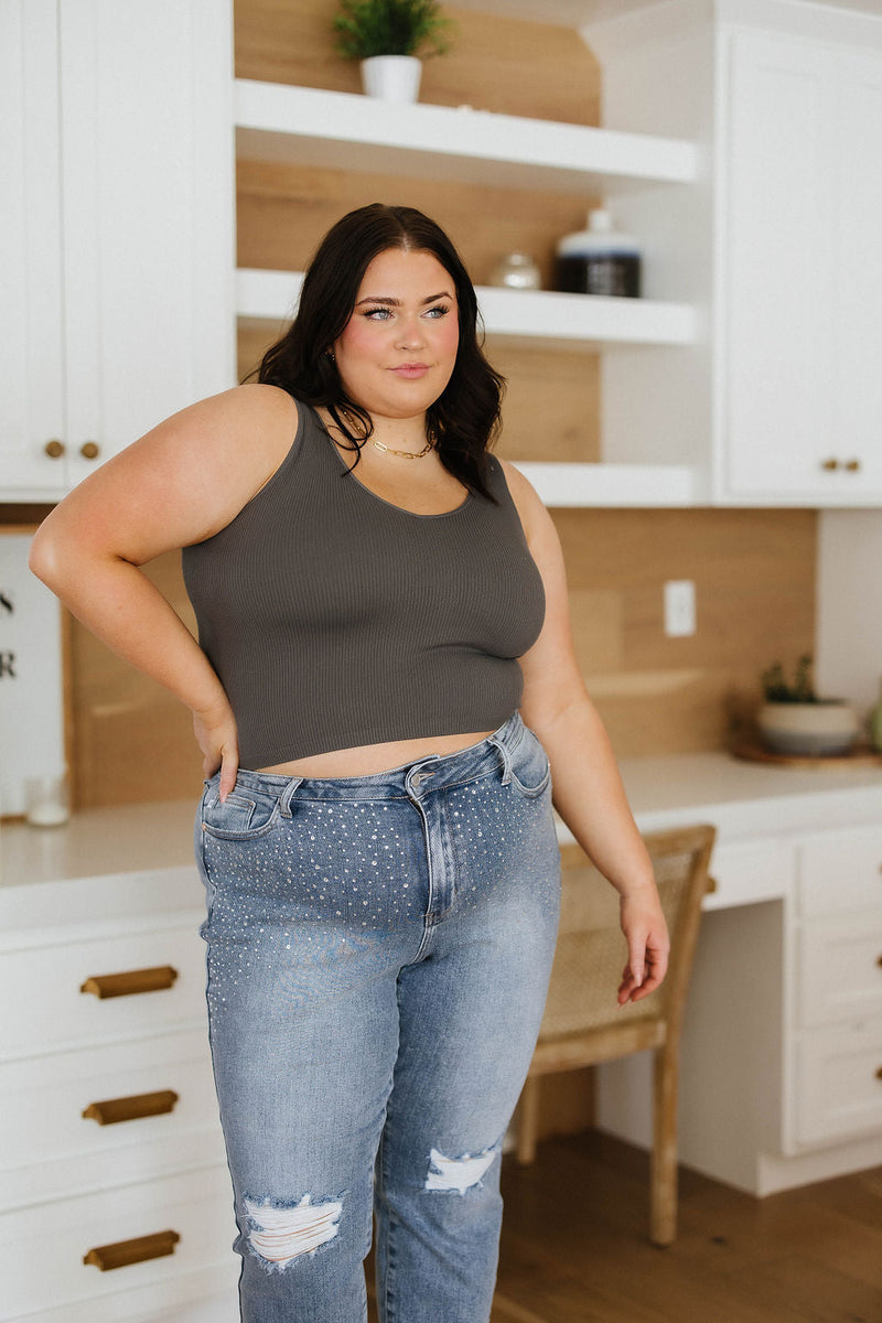 Relevant Ribbed Seamless Reversible Tank in Moss – Gina Marie's