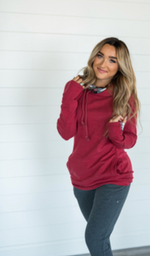 #C904 Cranberry Plaid Ampersand Doublehood Sweatshirt