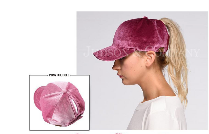 #H161 CC Velvet Ponytail Hat
