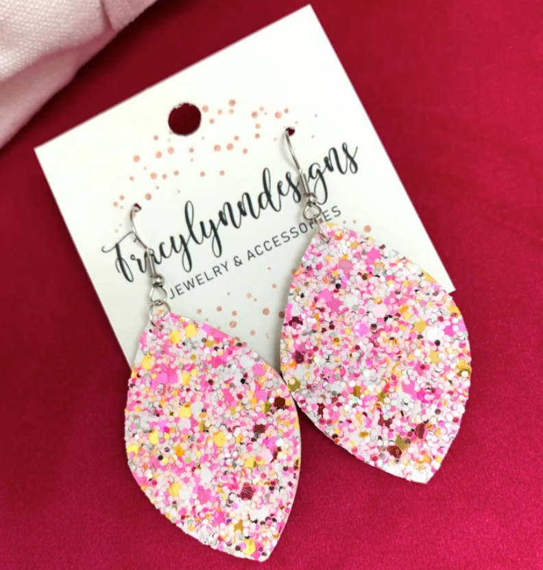 #L681 Pink Glitter Pears Earrings (Small) (PREORDER)