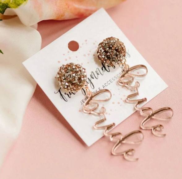 #L755 Rose Gold Bling Bride Earrings (PREORDER)