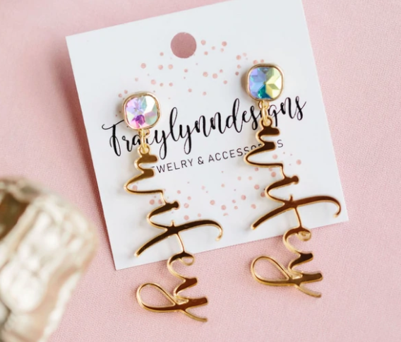 #L775 Gold Iridescent Wifey Earrings (PREORDER)