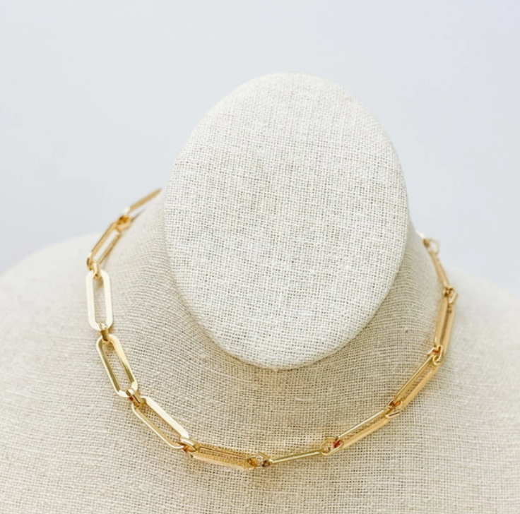 #L779 Chunky Matte Gold Paperclip Link Necklace