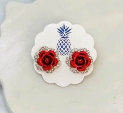 #L781 Rose Pave Stud Earrings (Red)
