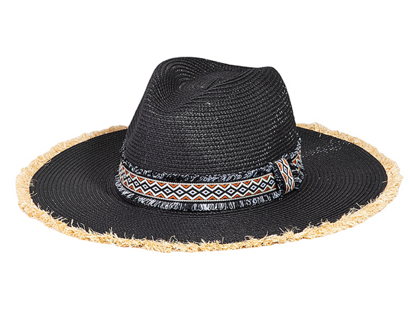 #M919 Boho Tribal Stripe Straw Fringe Hat