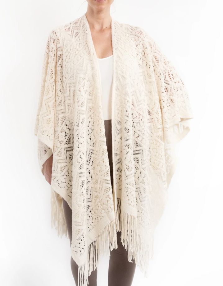 #N569 ARIES OPEN KNIT CARDIGAN WITH FRINGE