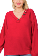 #N868 Delicate Waffle Button Sweater