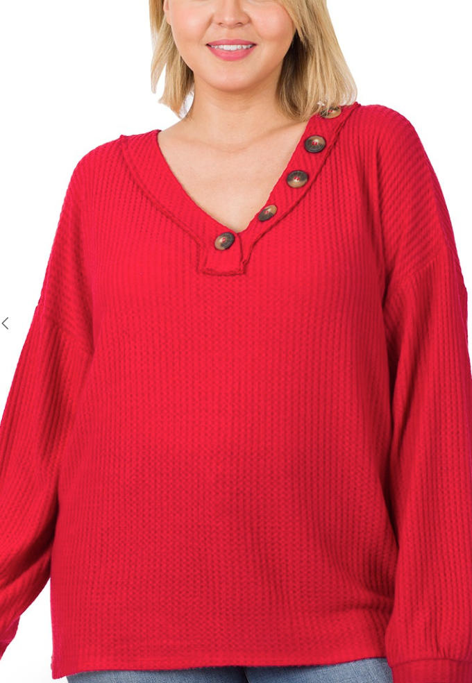 #N868 Delicate Waffle Button Sweater