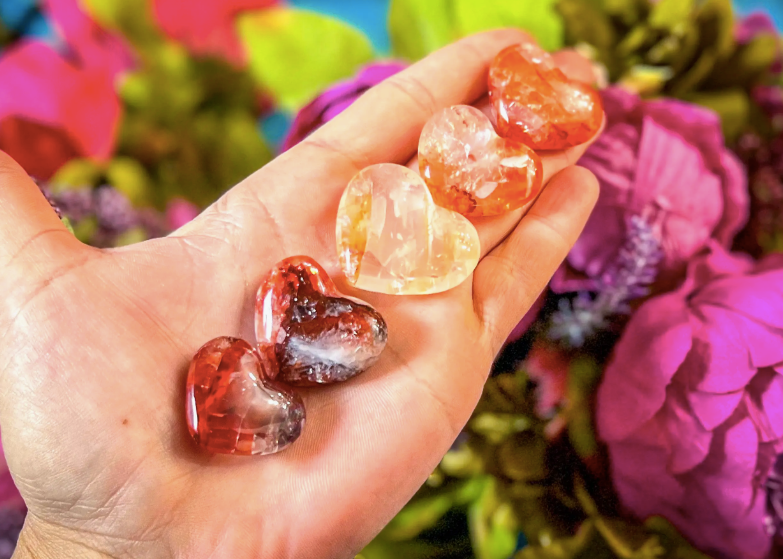 #P363 Ethically Sourced Fire Quartz Heart, Red hematoid Quartz Heart 2-3cm