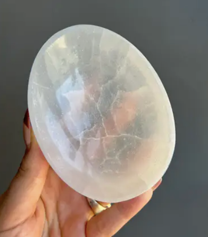 #P374 Selenite Oval Crystal Bowl