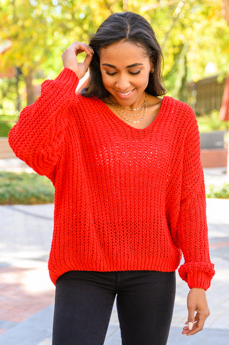 Seasonal Shift Long Sleeve Knit Sweater In Red