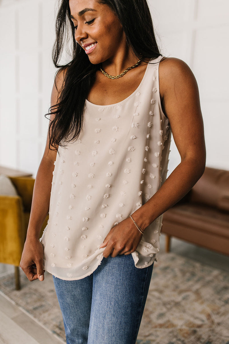 So Far So Good Swiss Dot Sleeveless Top in Sand