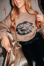 Black Glitter Lips Mocha Sweatshirt SBJAN24