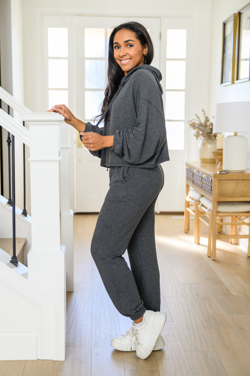 Stay Right Here Soft Knit Joggers In Charcoal Iris Rainbow