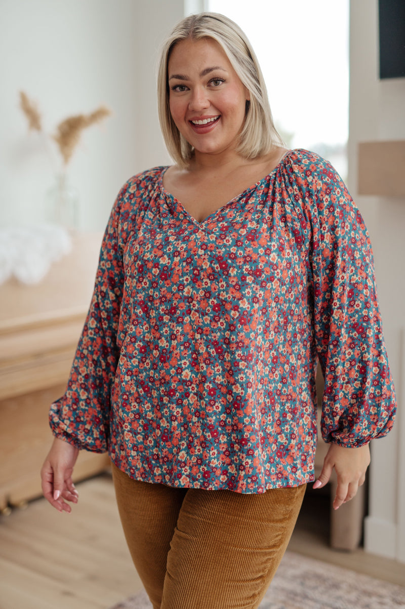 Sunday Brunch Blouse in Denim Floral