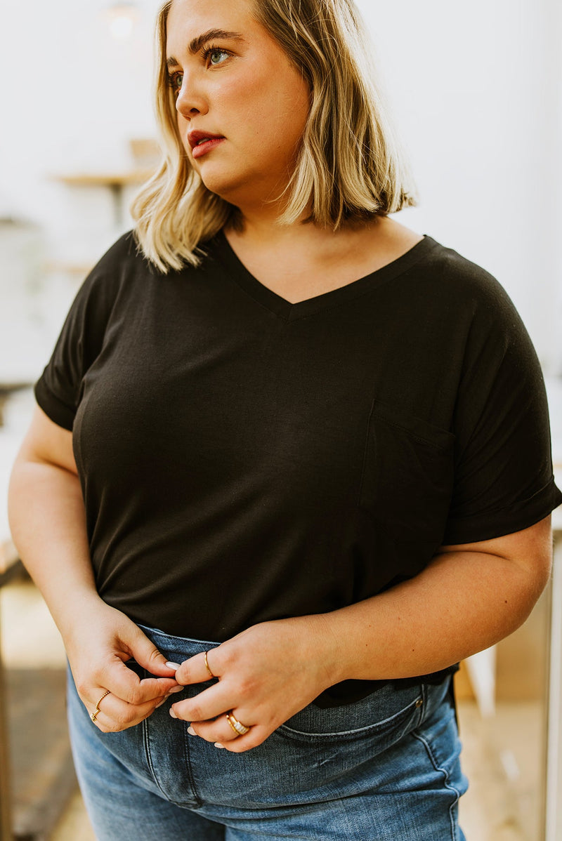 Sunday Mornings V-Neck Tee In Black