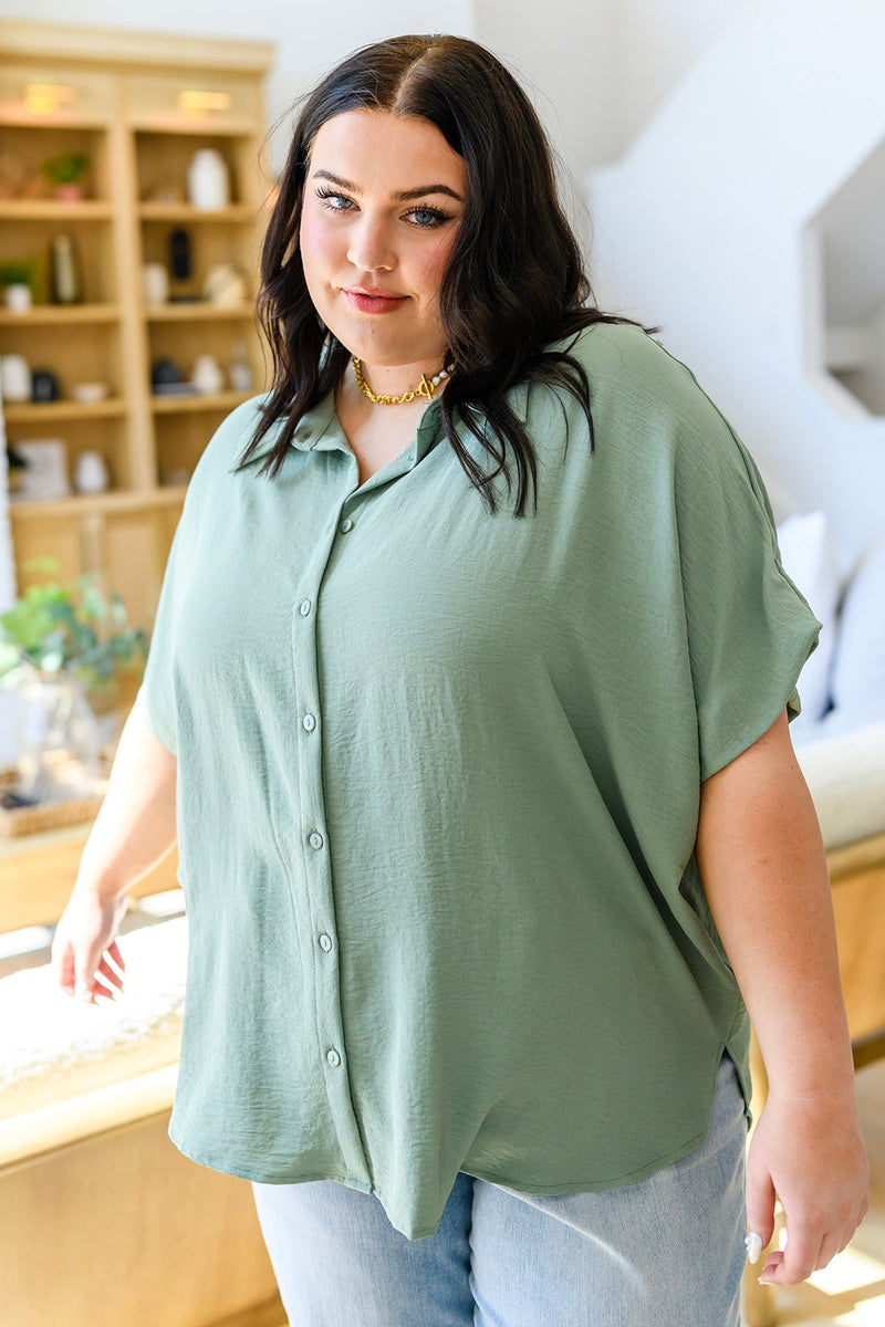 Sweet Simplicity Button Down Blouse in Sage