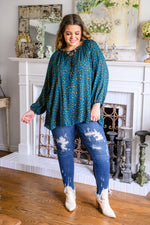 The Time Is Now Spotted Blouse In Teal