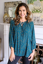 The Time Is Now Spotted Blouse In Teal