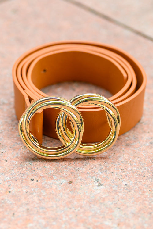 Twist Double Circle Buckle Belt In Brown