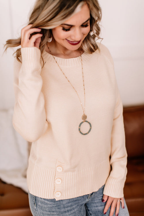 Take A Knit Sweater with Button Detail In Cream