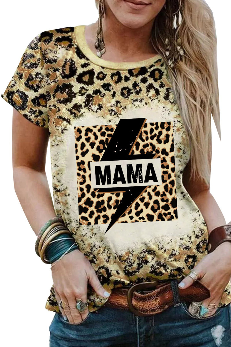 Leopard MAMA Graphic Print Bleached T Shirt