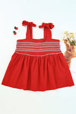 Smocked Embroidered Tie Strap Tank Top