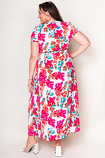 Plus Size Floral Print Folded Slit Dress