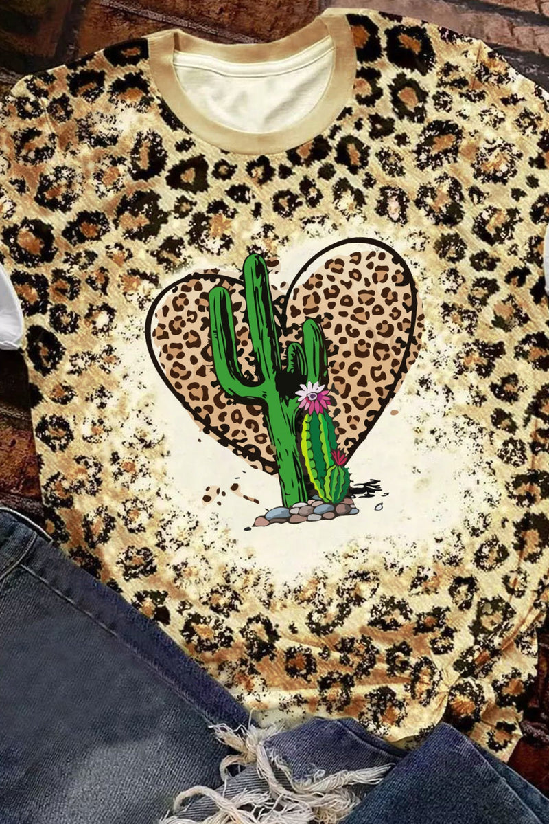 Leopard Cactus Heart Graphic Print T Shirt