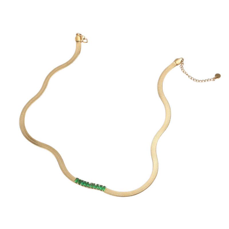 Emerald Baguette Herringbone Necklace