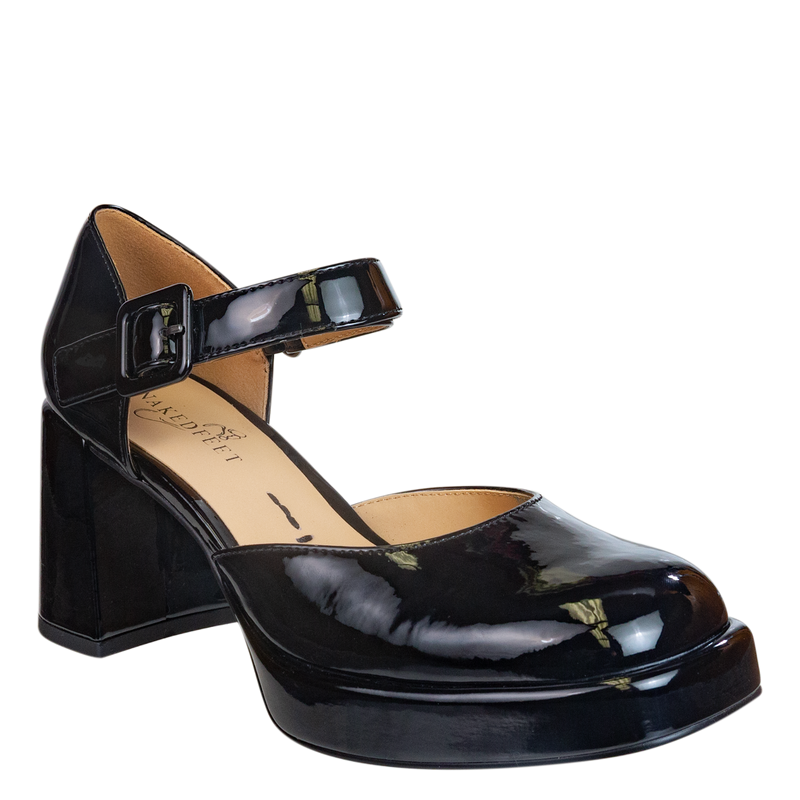 NAKED FEET - ESTONIA in BLACK PATENT Heeled Clogs