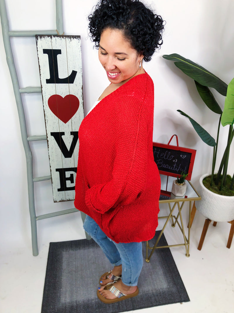 #M677 Knitted From The Heart Cardigan (Red)