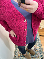 Popcorn Knit Cardigan In Magenta