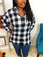 #K864 Time For Plaid Button Down Top (WHITE/BLACK)