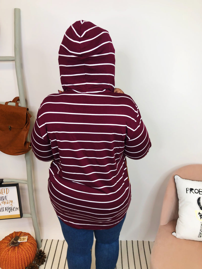 #K875 Stripe It Up Hoodie with Elbow Patches (WINE)