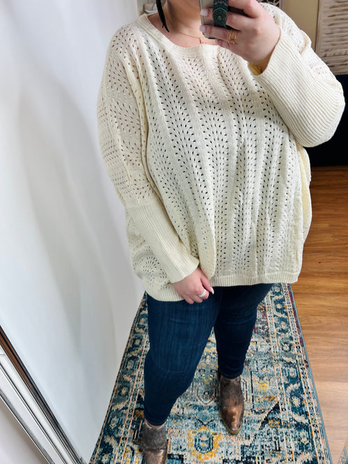 Seeing Patterns Loose Fit Knit Sweater In Cream