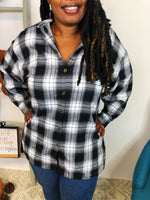 #K864 Time For Plaid Button Down Top (WHITE/BLACK)