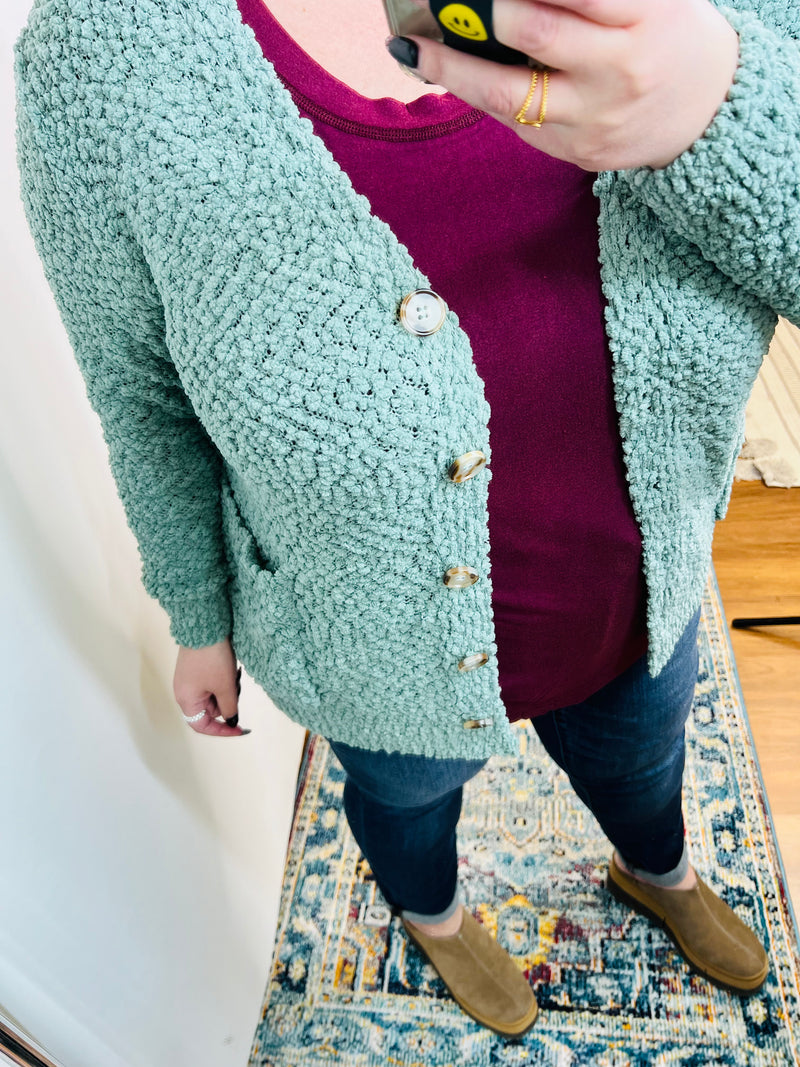 Popcorn Knit Cardigan In Light Green