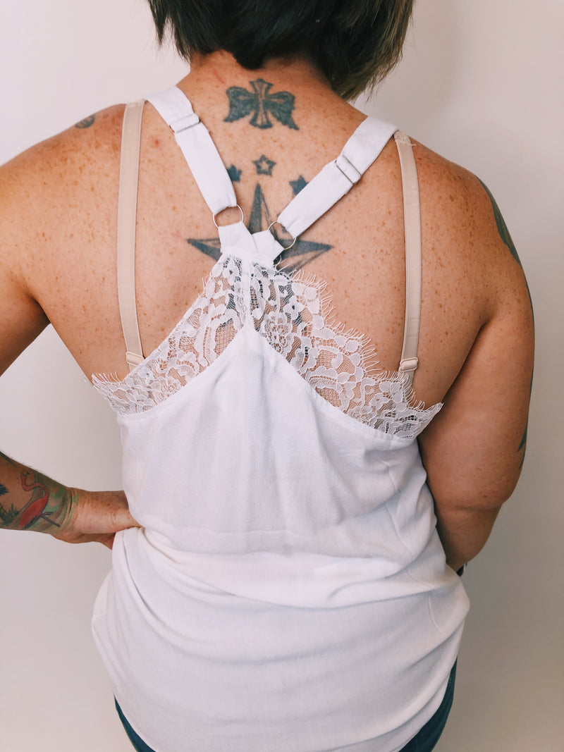 #K305 Lace Me Down Top (OFF WHITE)