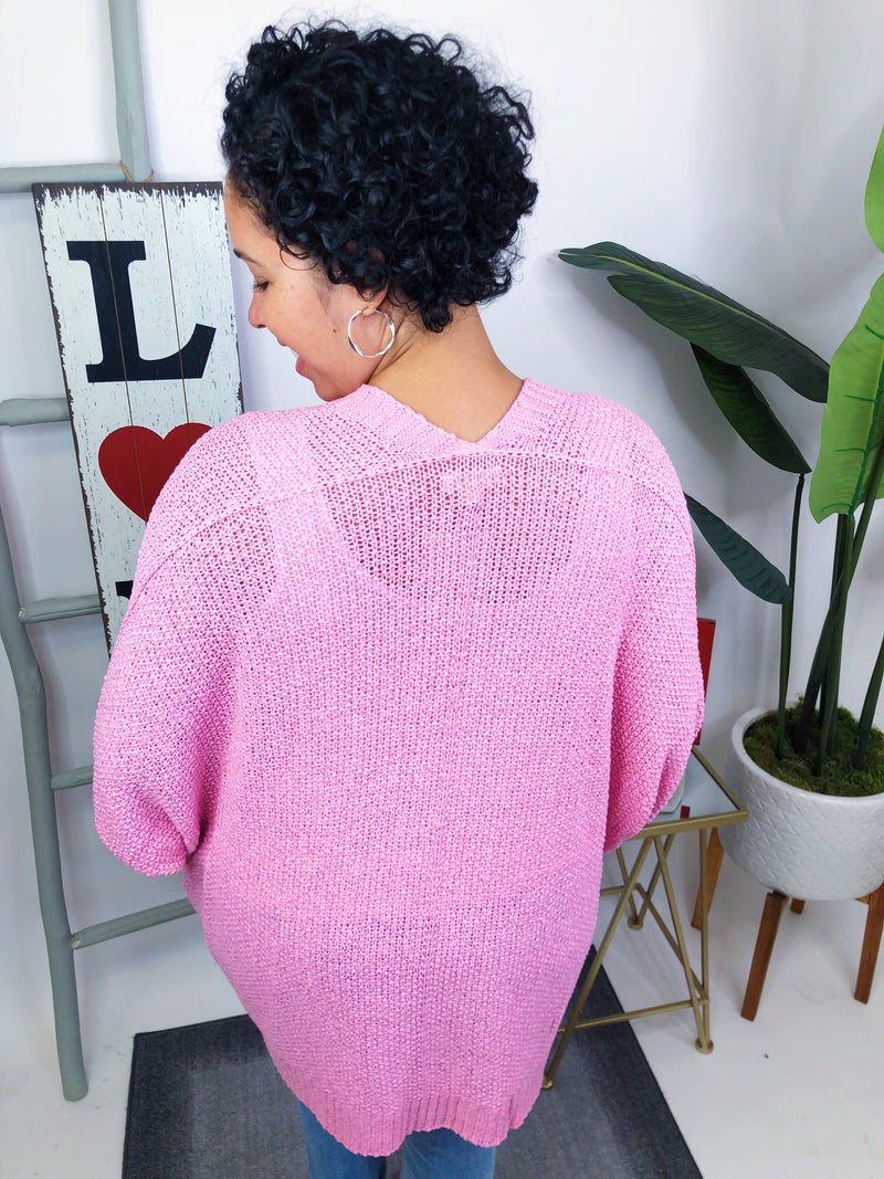 #M674 Knitted From The Heart Cardigan (Bubble Gum)