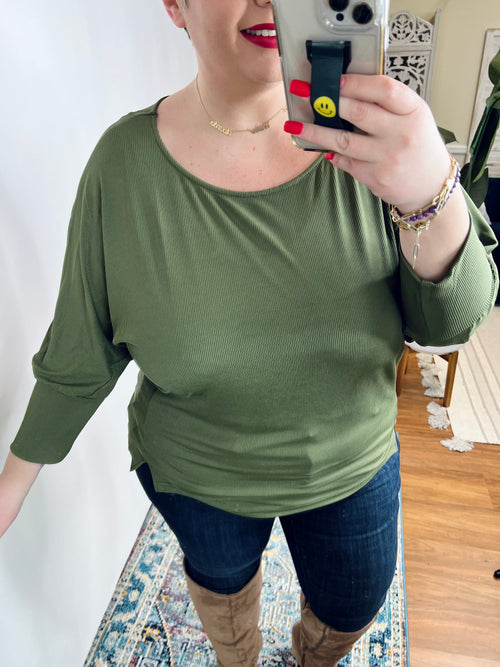A Day Together Long Sleeve Top in Olive BF35