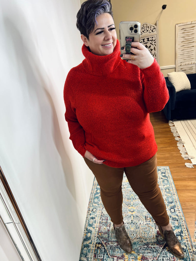 Steady Pace Roll Neck Sweater In Red