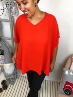 #L241 Spicy Sophistication Poncho Top (Hot Coral)