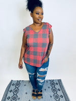 #K487 Keyed Up In Plaid Top (Red/Black)