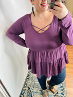 Tiers To Me Criss Cross Babydoll Top In Amethyst