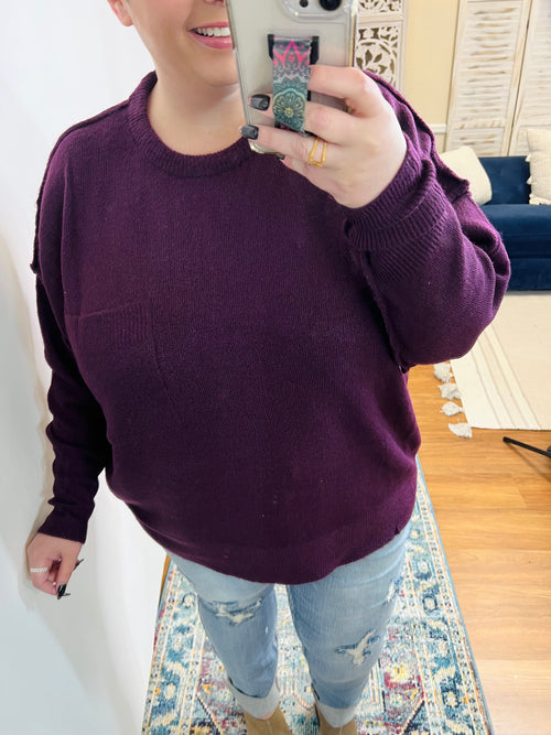 Right Direction Pocket Sweater In Dark Plum