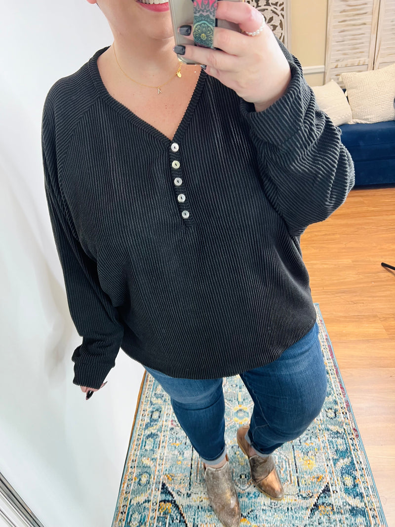 Nothing Better Rib Knit Pullover Top In Black