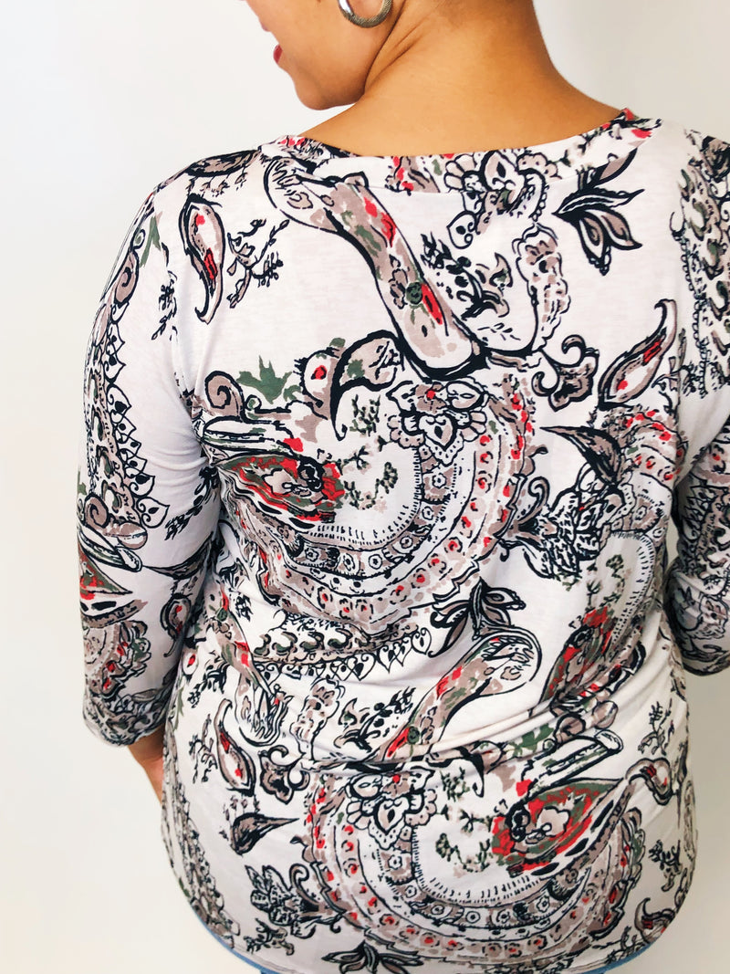#K553 A Walk In A Paisley Dream Top (Taupe/Red)