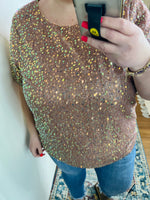 Times Square Sequin Short Sleeve Top In Gold