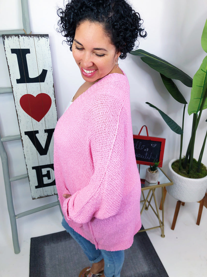 #M674 Knitted From The Heart Cardigan (Bubble Gum)